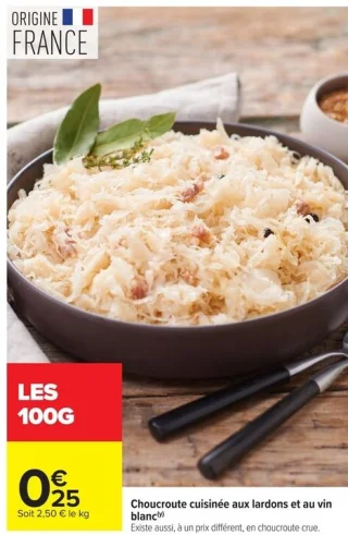Choucroute cuisinée aux lardons et au vin blanc