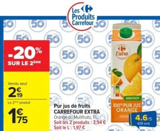 Pur jus de fruits CARREFOUR EXTRA