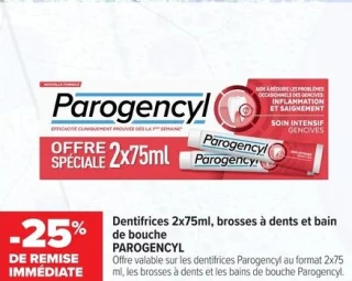 Dentifrices 2x75ml, brosses à dents et bain de bouche PAROGENCYL