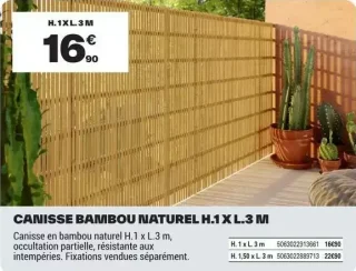 Canisse bambou naturel H.1 x L.3 m