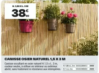 Canisse osier naturel 1,5 x 3 m