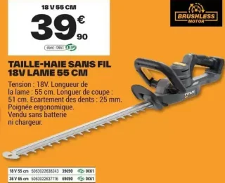 Taille-haie sans fil Titan 18V lame 55 cm