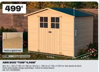Abri bois "TOM" 4,49M²