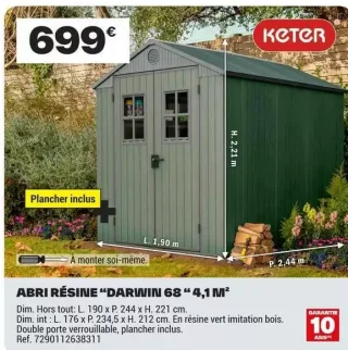 Abri résine "DARWIN 68" 4,1 M² Keter