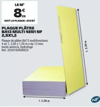 Plaque de plâtre BA13 MULTI 4EN1 NF 2,5X1,2 Planodis