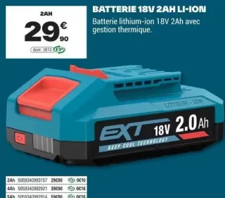 Batterie Erbauer 18V 2Ah Li-Ion EXT
