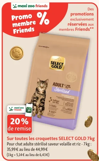 Croquettes SELECT GOLD 7kg pour chat adulte stérilisé