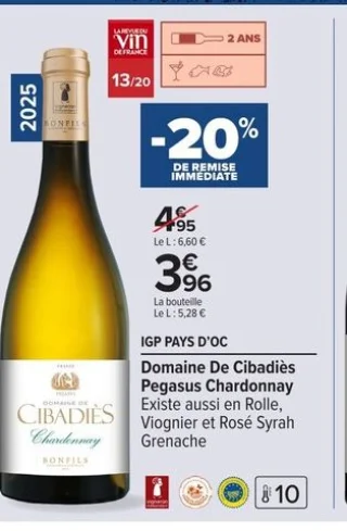 IGP Pays d'Oc Domaine De Cibadiès Pegasus Chardonnay