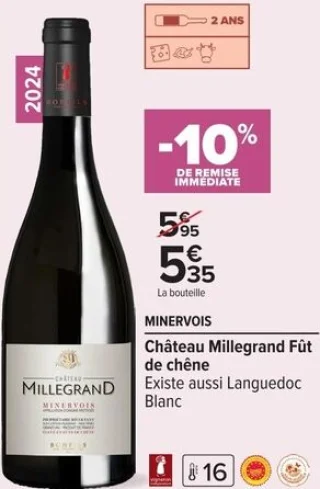 Minervois Château Millegrand Fût de chêne