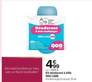 Kit déodorant à bille 900 CARE Eco-Recharger (0 alcool), 50 ml.