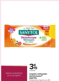 Lingettes nettoyantes désinfectantes SANYTOL Pamplemousse Agrumes, par 160