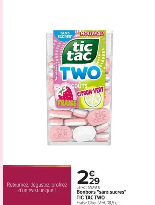 Bonbons "sans sucres" TIC TAC TWO Fraise Citron Vert