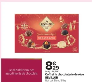 Coffret la chocolaterie de rêve REVILLON Noir Lait Blanc, 185 g.