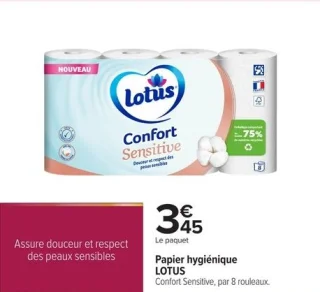 Papier hygiénique LOTUS Confort Sensitive, par 8 rouleaux