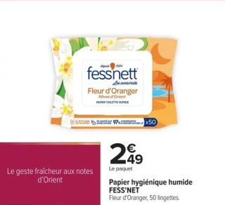 Papier hygiénique humide FESS'NET Fleur d'Oranger, 50 lingettes