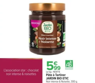 Pâte à tartiner JARDIN BIO ETIC Noir intense & Noisette