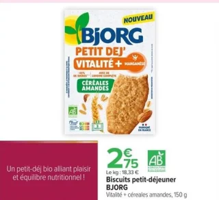Biscuits petit-déjeuner BJORG Vitalité + céréales amandes