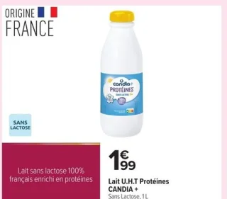 Lait U.H.T Protéines CANDIA + Sans Lactose