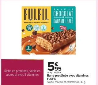 Barre protéinée avec vitamines FULFIL Saveur chocolat et caramel salé