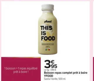 Boisson repas complet prêt à boire YFOOD Saveur Vanille