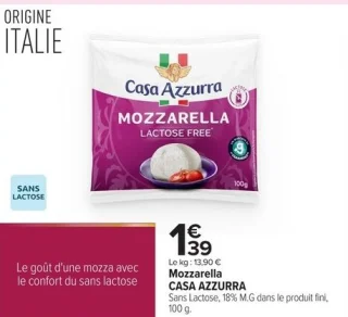 Mozzarella CASA AZZURRA Sans Lactose, 18% M.G