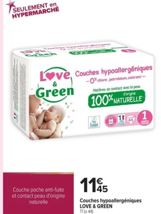 Couches hypoallergéniques Love & Green T1 (x 44)