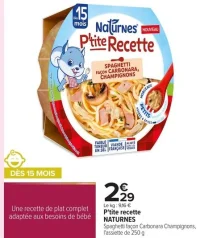 Naturnes P'tite Recette Spaghetti façon Carbonara, Champignons