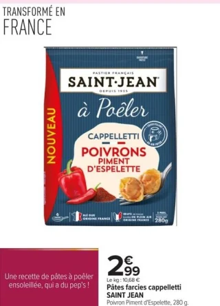 Pâtes farcies cappelletti SAINT JEAN Poivron Piment d'Espelette