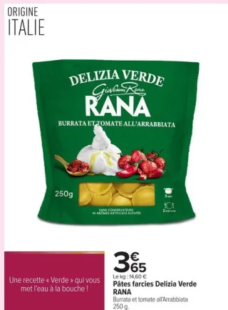 Pâtes farcies Delizia Verde RANA Burrata et tomate all'Arrabbiata