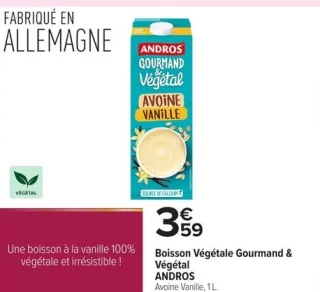 Boisson Végétale Gourmand & Végétal ANDROS Avoine Vanille
