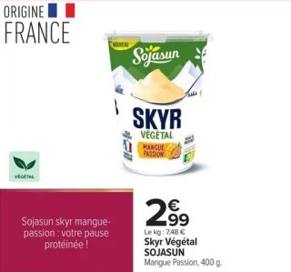 Skyr Végétal SOJASUN Mangue Passion