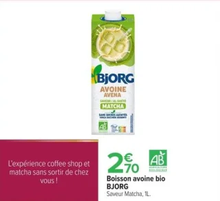 Boisson avoine bio BJORG Saveur Matcha