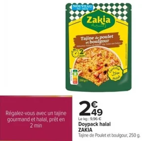 Doypack halal ZAKIA Tajine de Poulet et boulgour