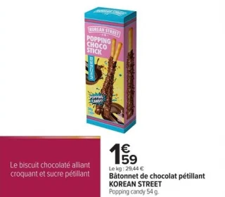 Bâtonnet de chocolat pétillant KOREAN STREET Popping candy 54 g.