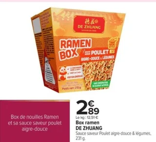 Box ramen Sauce saveur Poulet aigre-douce & légumes DE ZHUANG