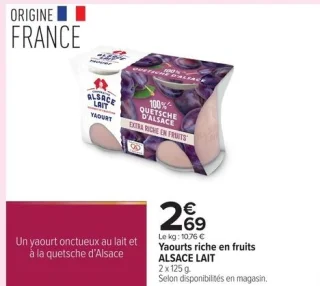 Yaourts riche en fruits Quetsche d'Alsace ALSACE LAIT