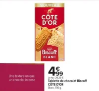 Tablette de chocolat Biscoff CÔTE D'OR Blanc, 190 g.