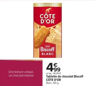 Tablette de chocolat Biscoff CÔTE D'OR Blanc, 190 g.