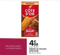 Tablette de chocolat CÔTE D'OR Biscoff Lait, 190 g.