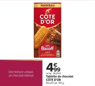 Tablette de chocolat CÔTE D'OR Biscoff Lait, 190 g.