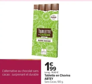 Tablette en Choviva ABTEY Sans Cacao, 100 g.
