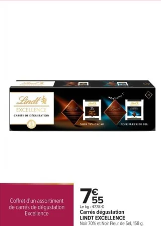 Carrés dégustation LINDT EXCELLENCE Noir 70% et Noir Fleur de Sel