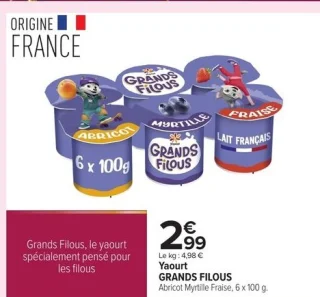 Yaourt GRANDS FILOUS Abricot Myrtille Fraise
