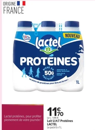 Lait U.H.T Protéines LACTEL Le pack 6 x 1 L