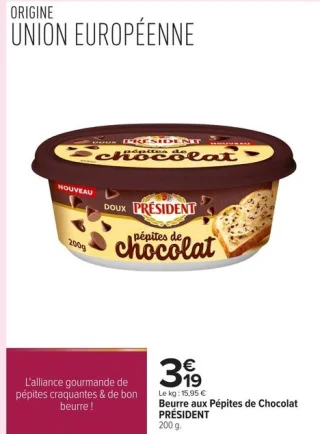 Beurre aux Pépites de Chocolat PRESIDENT