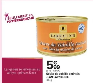 Gésier de volaille émincés JEAN LARNAUDIE 385 g.