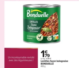 Lentilles façon bolognaise BONDUELLE 400 g