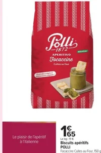 Biscuits apéritifs POLLI Focaccine Cuites au Four, 150 g.