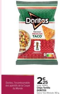 Chips Tortilla DORITOS Saveur Taco Mexicain, 160 g.