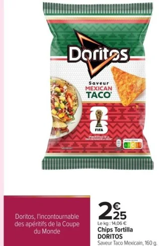 Chips Tortilla DORITOS Saveur Taco Mexicain, 160 g.